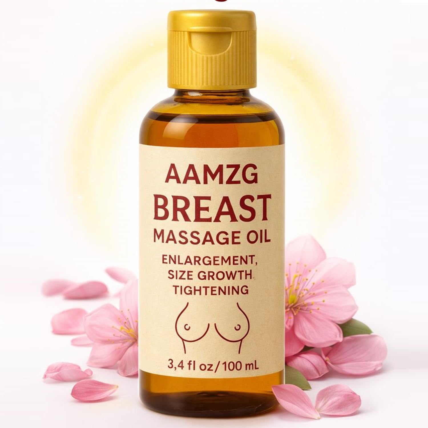 AAMZG Breast Massage Oil for Skin Firming & Elasticity – Lightweight Non Greasy Botanical Body Oil for Bust Care, Hydration & Smoother Looking Skin – 100 ml (3.4 fl oz)