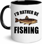 Ceramic Mug Novelty Cup - Funny Gift for Father's Day Fishing Lovers or Men Him Dad Grandpa Fisherman - I'D Rather Be Fishing - 11 oz Coffee Mug White and black Tea Cup
