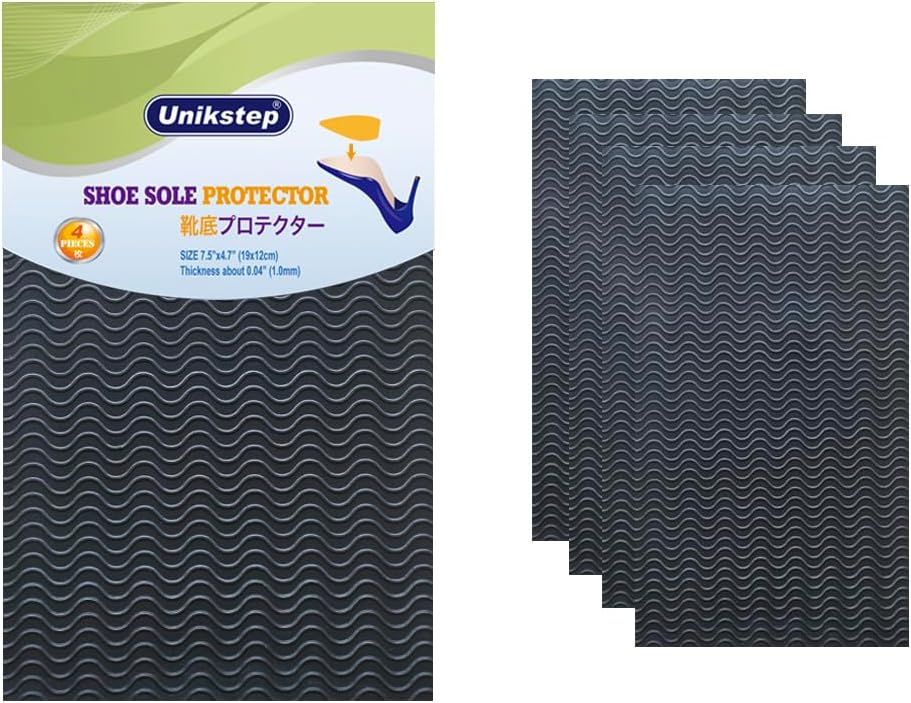 UNIKSTEP 2 Pairs (4 Pieces) Shoe Sole Protectors, Wave Pattern Shoe Bottom and Heel Non Slip Grips
