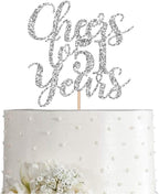 51 Silver Glitter Happy 51st Birthday Cake Topper, Cheers to 51 Years Party Decorations, Supplies, cake topper