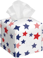Square Tissue Box Cover Patriotic Stars USA Tissue Holder - PU Leather Facial Tissue Case Bathroom Vanity Nightstand Office Decor