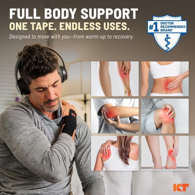 KT Tape, Original Cotton, Elastic Kinesiology Tape, Everyday Muscle and Joint Support, Daily Pain Relief, 20 Count, 10” Precut Strips, Blue