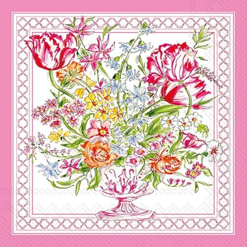 IHR Ideal Home Range Party Napkins Disposable 3-Ply Paper Lunch Napkin Pack, 6.5" x 6.5", Pink Botanical, 20-Count