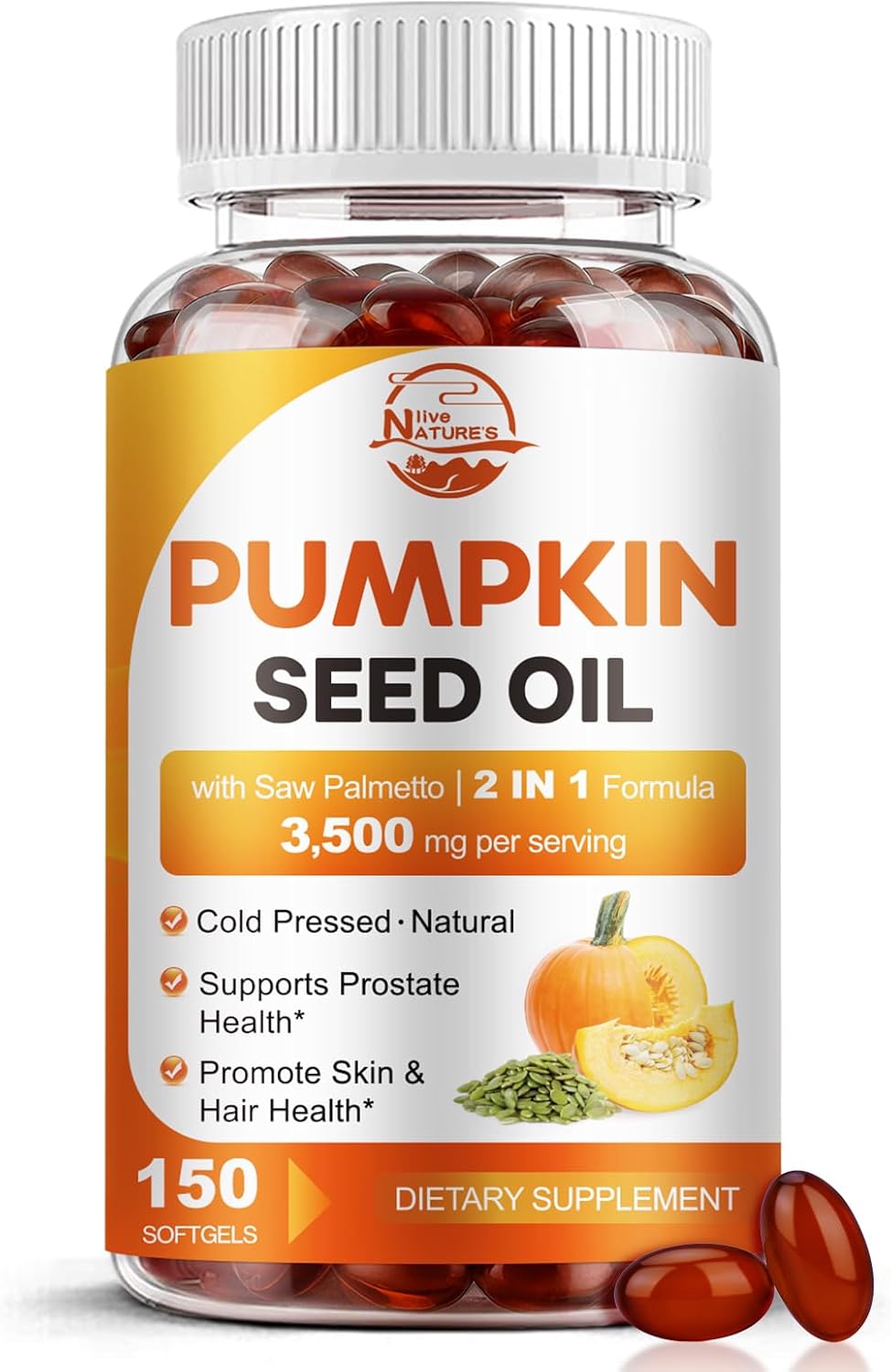 Pumpkin Seed Oil with Saw Palmetto, 3500mg Max Strength per Serving, 150 Softgels, Cold-Pressed with Essential Fatty Acids & Phytosterols, Supports Immune, Hair, Bladder & Prostate Health