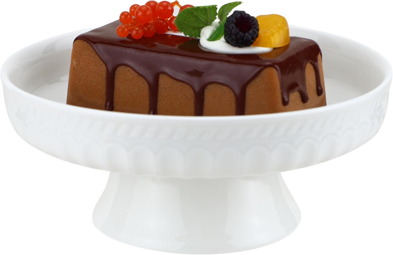 EIKS Ceramic Footed Bowl Display Stand Plate for Serving Fruit Salad Nuts Desserts Ice Cream Pudding (Dia. 8-inch)