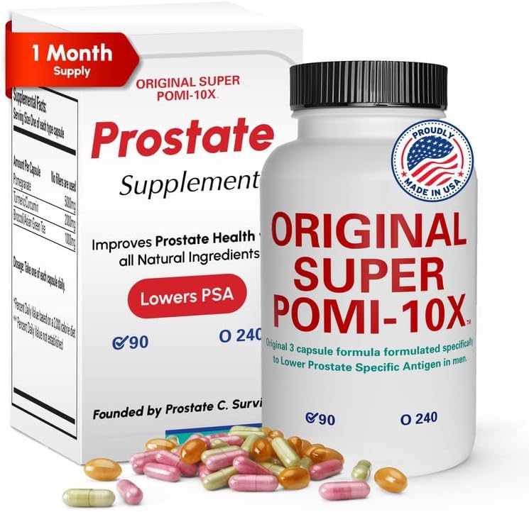 Orignal Super POMI 10X Prostate Supplements for Men - Herbal Formula with Pomegranate, Turmeric, and Green Tea - Supports Prostate Function and Promotes Urinary Comfort - 90 Count