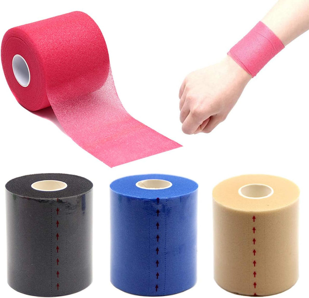OBTANIM 4 Rolls Foam Underwrap Bandage Pre-Wrap Sports Tape for Athletic Elbow Knees Ankles, Latex Free (Skin Color, Black, Blue, Red)