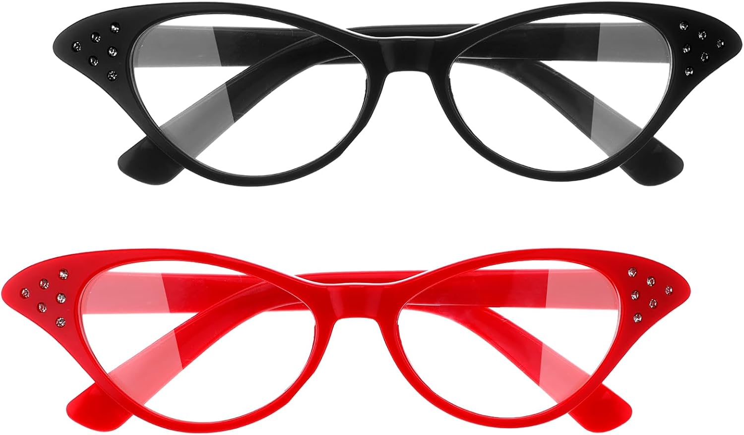4Pcs Cat Eye Glasses with Rhinestones, Retro Party Costume Glasses for Halloween Cossplay Hip Hop Dress up Party Gifts