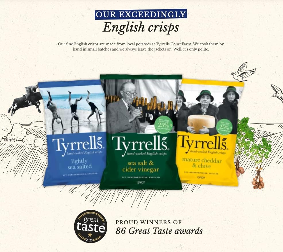 Tyrrells Furrows Hand Cooked English Crisps - Sea Salt & Vinegar (150g)