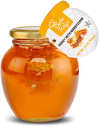 Bake & Tango Raw Honey with Honeycomb - Unfiltered Organic Honey, For Tea, Drizzling, Baking & Snacks, Kosher, 16 oz Glass Jar