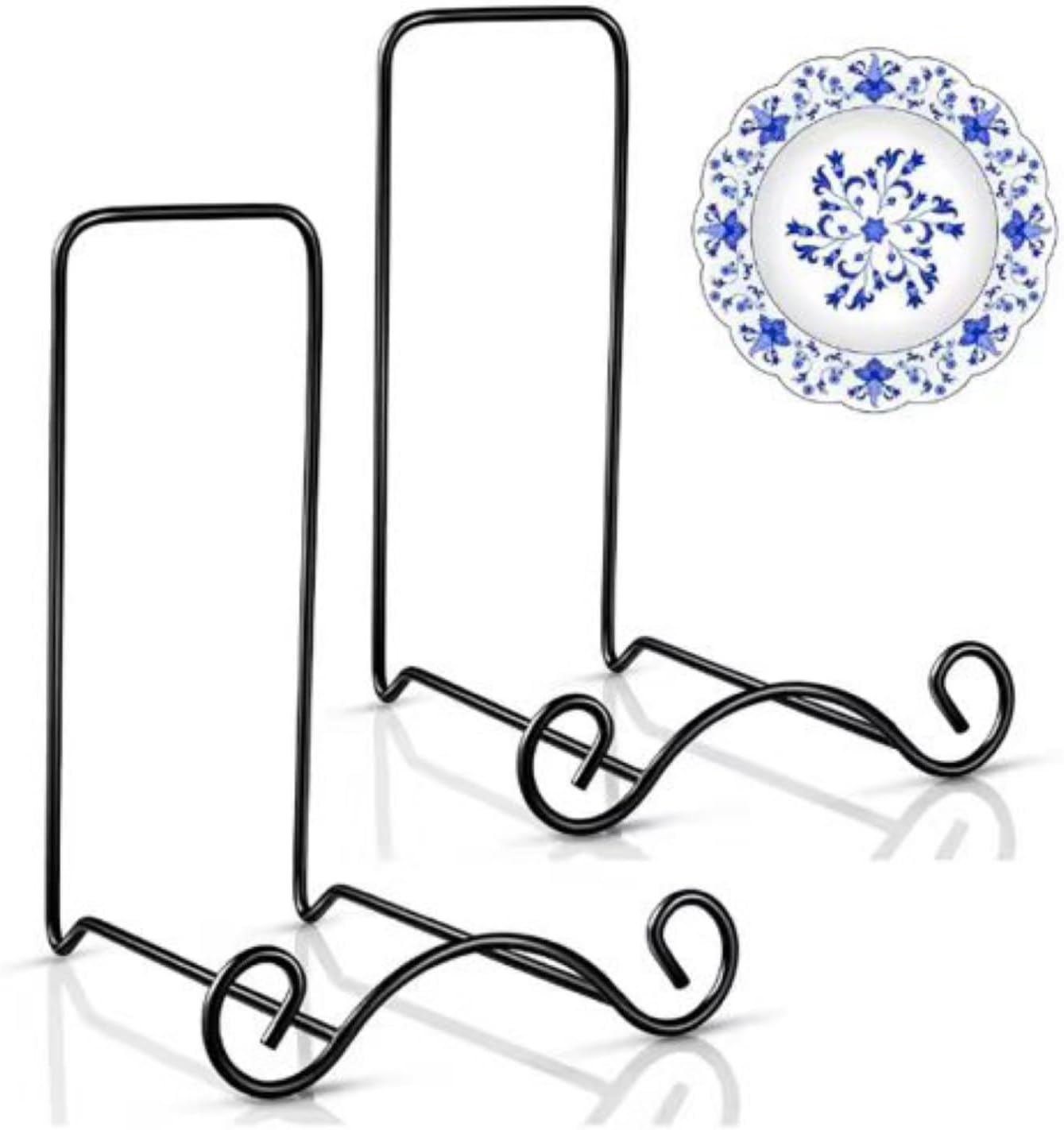 Baderke Wrought Iron Bowl Deep Platter Stand Detachable Metal Scroll Display Rack Easel Metal Bowl Display Stand Decorative Holder Dish Picture Easel(Black,2 Pcs)