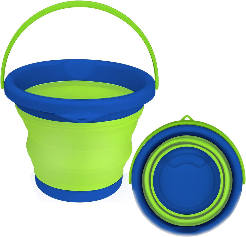 5L Collapsible Mop Bucket for Cleaning, Foldable Buckets with Handles for Beach Sand Garden Car Washing Fishing, Silicone Cleaning Buckets for Household Use Bathroom Cleaning Supplies Blue/Green