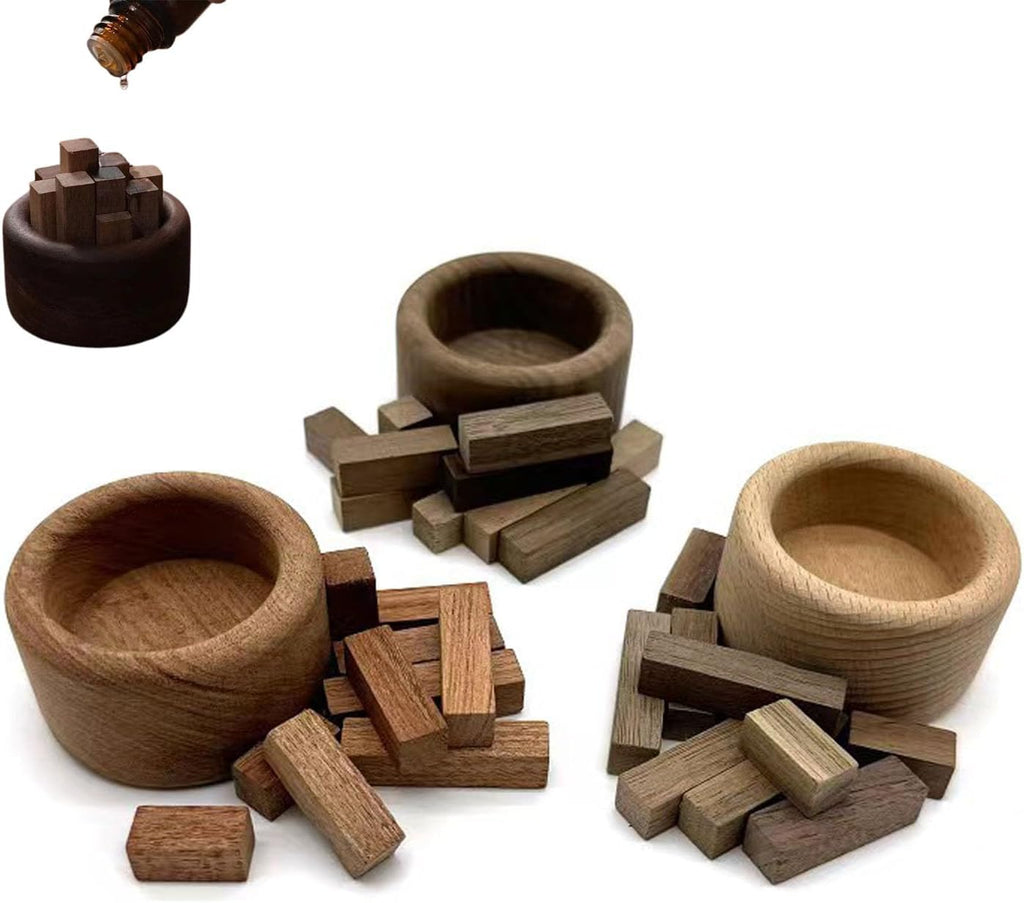 Wood Diffuser,3 Set of Wood Diffuser for Essential Oils,Car Fragrant Small Aromatherapy Diffuser Woodpile Shaped for Home Office Decoration,Black Walnut,Beech, Pear Wood