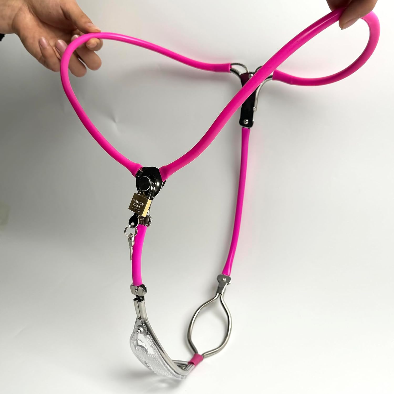 Female Chastity Belt Stainless Steel Transparent Visual Invisible Underwear Belt Lockable Pants with Defecation Hole BDSM (Pink 60-90cm)