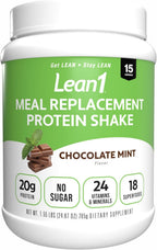 Lean1 Chocolate Mint flavor, 15 serving tub, fat burning meal replacement protein shake by Nutrition53