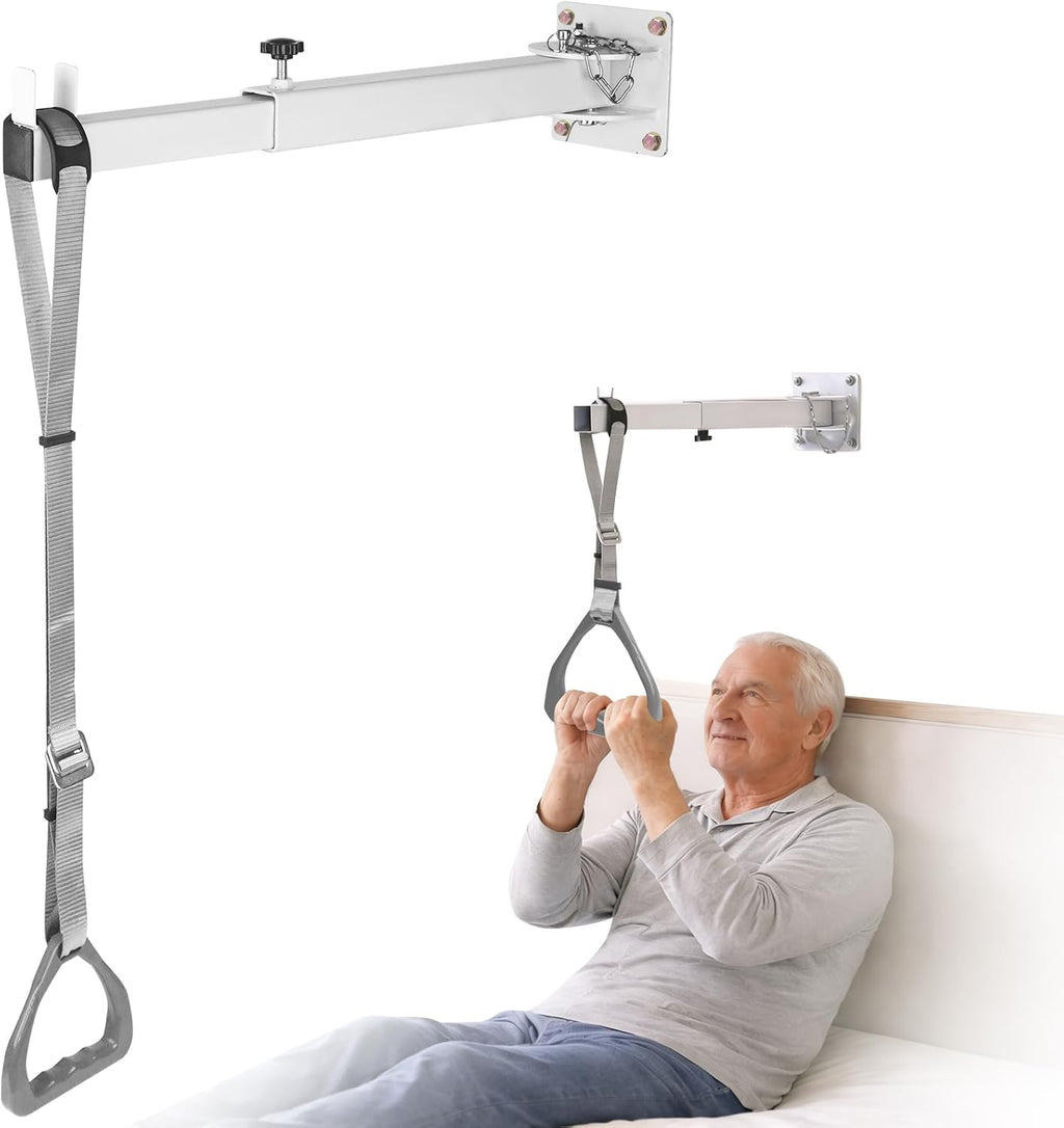 Huazu Trap/eze Bar for Bed Mobility, Wall-Mounted Bedside Pull-Up Assist with 5 Locking Angles, 200 lb Weight Capacity Support Handle for Bed Mobility, Sitting Up, Turning, HMBT-01