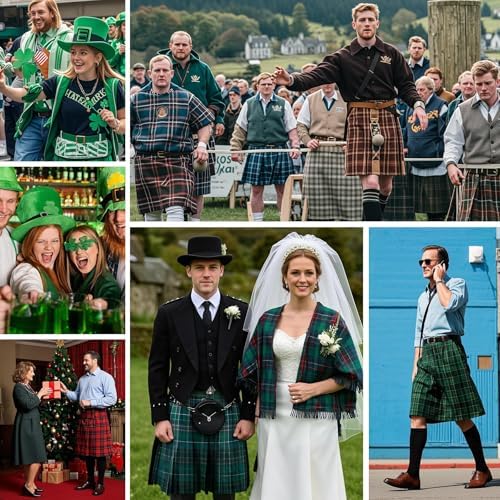 Zando Kilt for Men Scottish Kilt Traditional Highland Tartan Casual Utility Kilts with Adjustable Waist & Big Pockets