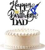 Happy Birthday Dad Cake Topper - black Glitter Father's Birthday Cake Decor -have Electric drill tools decorate Father's Day Party Cake Decorations Supplies