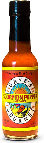 Dave's Gourmet Scorpion Pepper Hot Sauce - Extract-Free Insanely Hot Flavor - Hot Sauce for Burgers, Stews, Tacos, Pizza & More - Spicy Gluten-Free, Low Fat and Sodium - 5oz (Pack of 1)