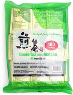 MAEDA-EN Sen-cha with Matcha Green 100 Tea Bags Powder Japanese Origin Green Tea Leaves Individually Wrapped Teabags 02386 1pk