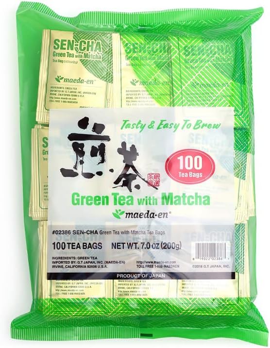 MAEDA-EN Sen-cha with Matcha Green 100 Tea Bags Powder Japanese Origin Green Tea Leaves Individually Wrapped Teabags 02386 1pk