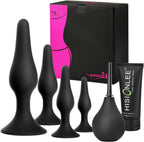 Butt Plug Anal Plug Sex Toys, HISIONLEE 5PCS Sex Anal Toys Silicone Anal Butt Plugs Training Kit with Enema Adult Sex Toys & Games for Women Male and Beginners (Black)