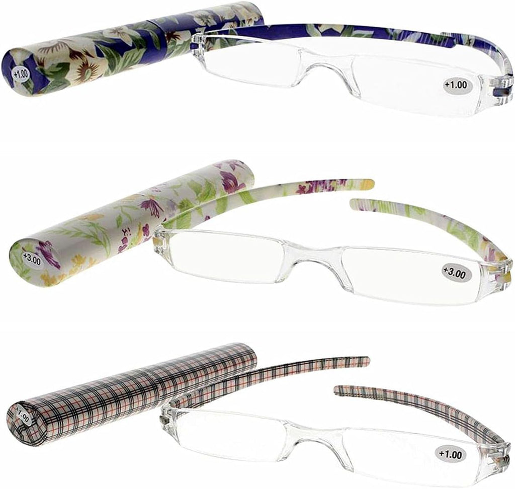 Women Multi-Colors Rimless Slim Same Tube Case Reading Glasses