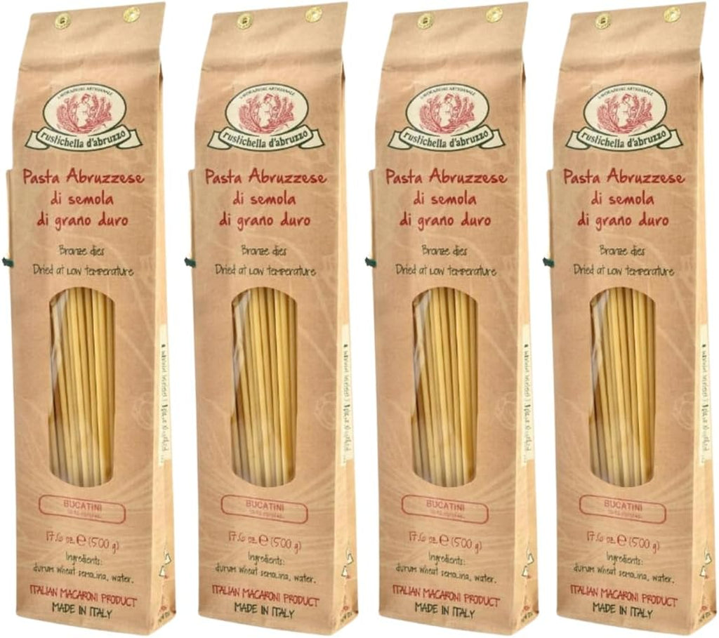 Rustichella d'Abruzzo Bucatini (Pack of 4), 500g Each - Classic Italian Pasta with a Hole - Perfect for Amatriciana Sauce - Artisan Pasta from Abruzzo