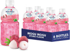 Mogu Mogu Lychee Juice Drink with Nata de Coco (Coconut Jelly) – Chewy Fruit Beverage for Kids & Adults, 6 Pack Bottles, 10.82 fl oz Each