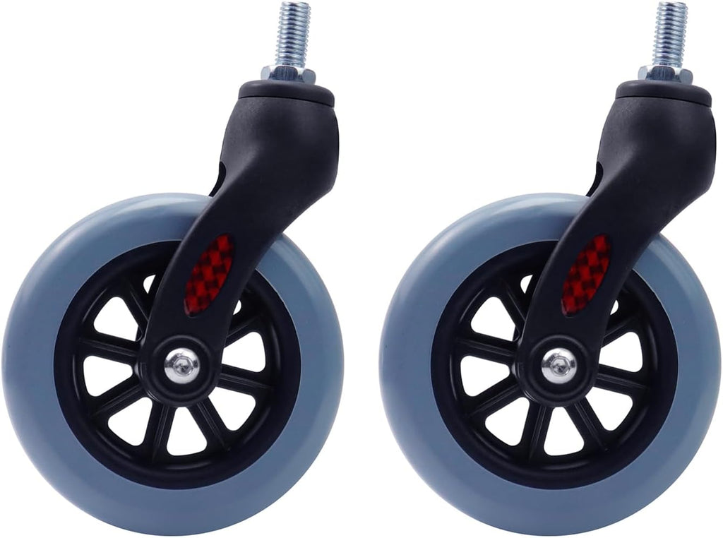 2 Pack 5 Inch Wheelchair Front Wheels Replacement with Front Fork Drive Front Castor Solid Replacement Wheels for Wheelchairs, Rollators, Walkers(Gray, 5 Inch)