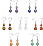 Genuine Stone Beaded Earrings 7 Pairs Dangle Earrings Chakra Earring Healing Crystal Lightweight Colorful Gemstone Earrings Gifts for Women Mom