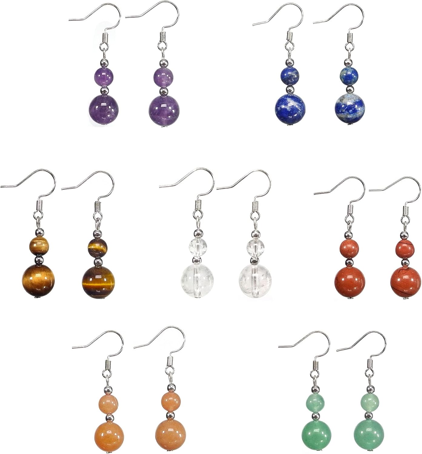Genuine Stone Beaded Earrings 7 Pairs Dangle Earrings Chakra Earring Healing Crystal Lightweight Colorful Gemstone Earrings Gifts for Women Mom