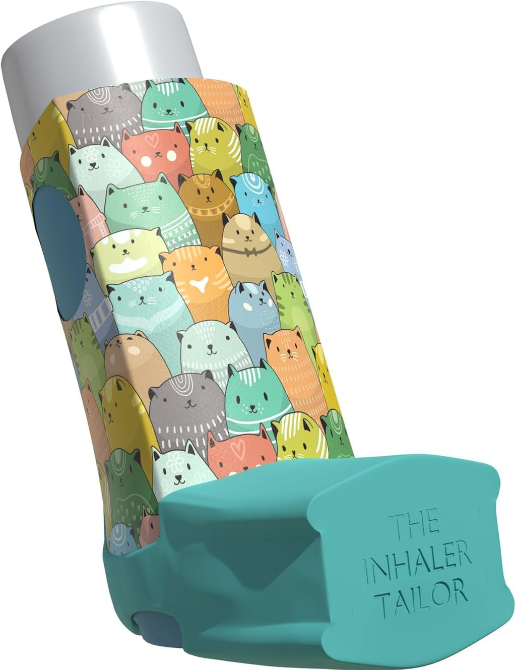 Inhaler Holder - for Ventolin & Shorter Style Inhaler - Vegan Leather - Adults & Kids Asthma Inhaler Case with Eyelet for Keychain/Lanyard - Handmade (Shorter, Perky Felines)