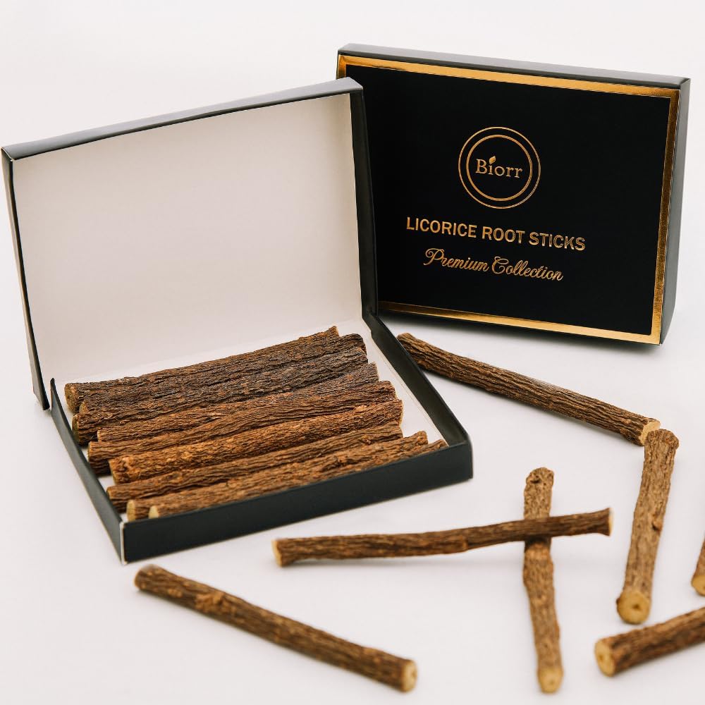 BIORR Licorice Root Sticks – 100% Natural Herbal Chew Sticks (10 pcs, 10cm) – Dried Mulethi/Glycyrrhiza Glabra – Herbal Tea & Relaxation – Premium Collection