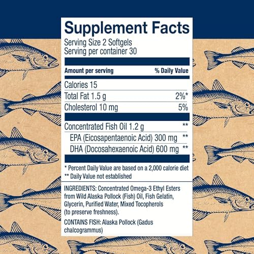 Wiley's Finest Wild Alaskan Fish Oil Peak DHA - 900mg EPA and DHA Omega-3s - 60 Softgels (30 Servings)