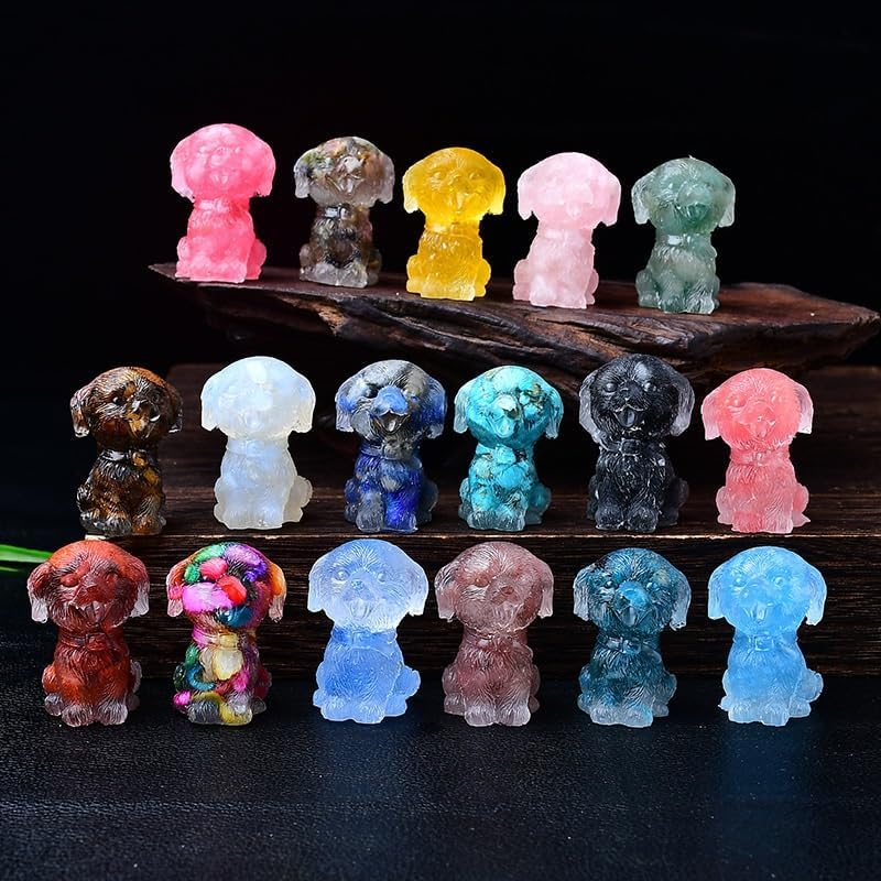 HUFFA Natural Crystal Gravel Glue Dropping Puppy Ornaments for Home and Office Decor(Phosphate)