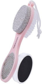Foot Scrubber Brush with Pumice Stone for Feet, 5-in-1 Foot File Callus Remover, Stainless Steel Feet Scraper, Cleaning Brush and Sand Paper Debris Catcher, Multi Purpose for Home Foot Care