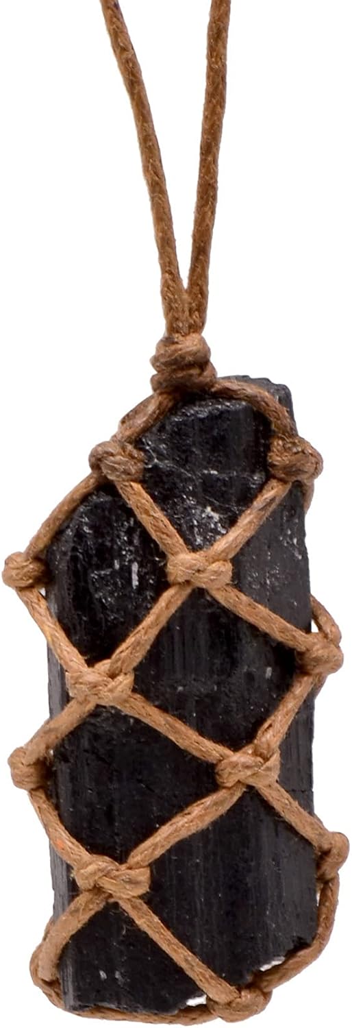 Knotted Rope Holding Natural Crystal Rough Stone Reiki Healing Necklace
