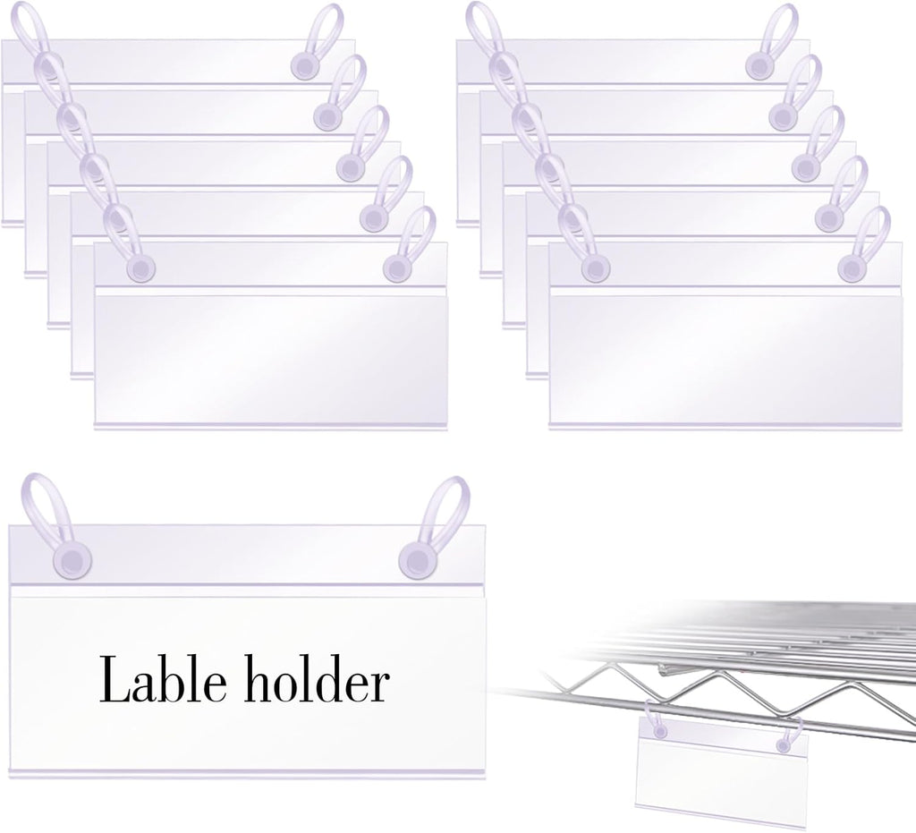 ELEMGULY Basket Label Holders, 40PCS Plastic Basket Label Clips with Easy Button Lock Design, Wire Shelf Label Holder Wire Rack Display Holder Price Sign for Home Market (40pcs Label Paper Included)