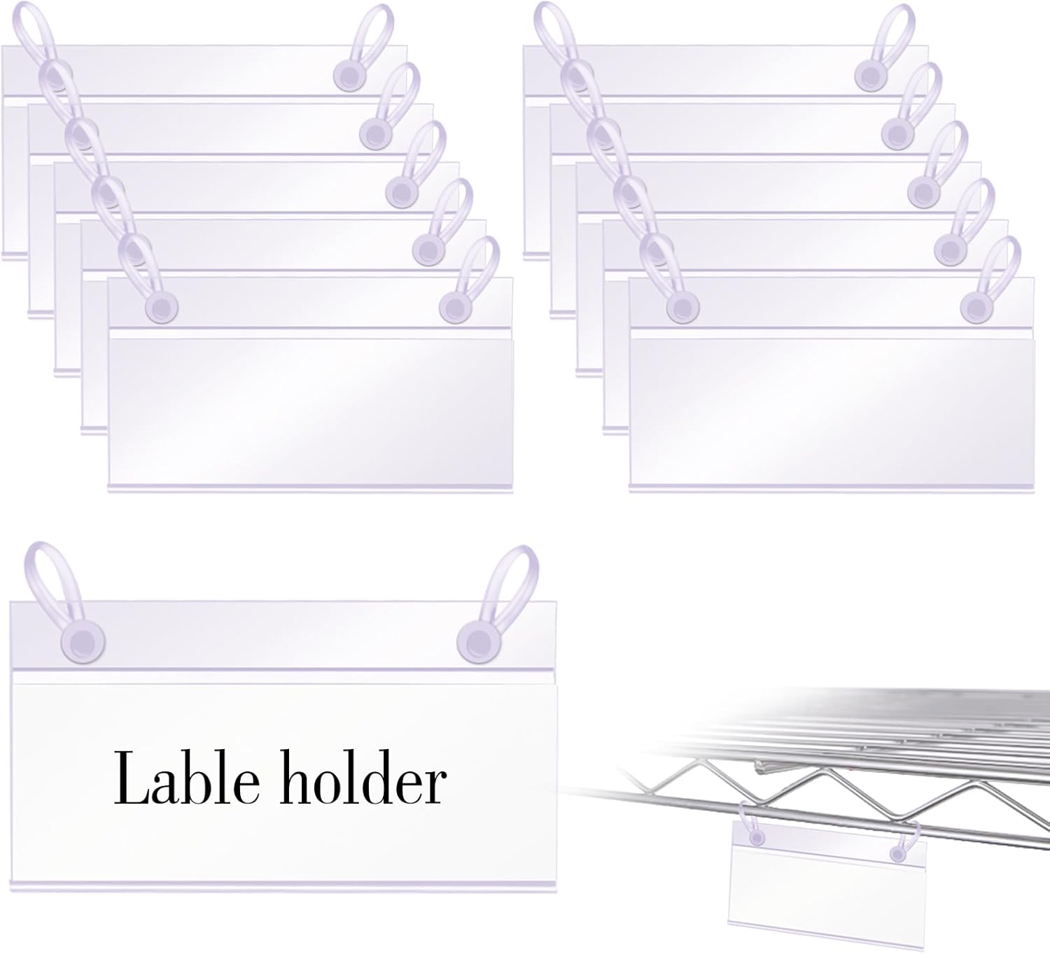 ELEMGULY Basket Label Holders, 40PCS Plastic Basket Label Clips with Easy Button Lock Design, Wire Shelf Label Holder Wire Rack Display Holder Price Sign for Home Market (40pcs Label Paper Included)