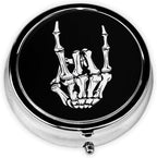 Pill Box 3 Compartment Pocket Small Pill Organizer Mini Metal Pill Holder Travel Portable for Man - Funny Skull Hand