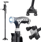 Hold 440 lbs Walking Cane for Seniors Aluminum Alloy Lightweight Height Adjustable Walking Stick Heavy Duty Foldbale Free Standing Cane with LED for Men and Women Adults