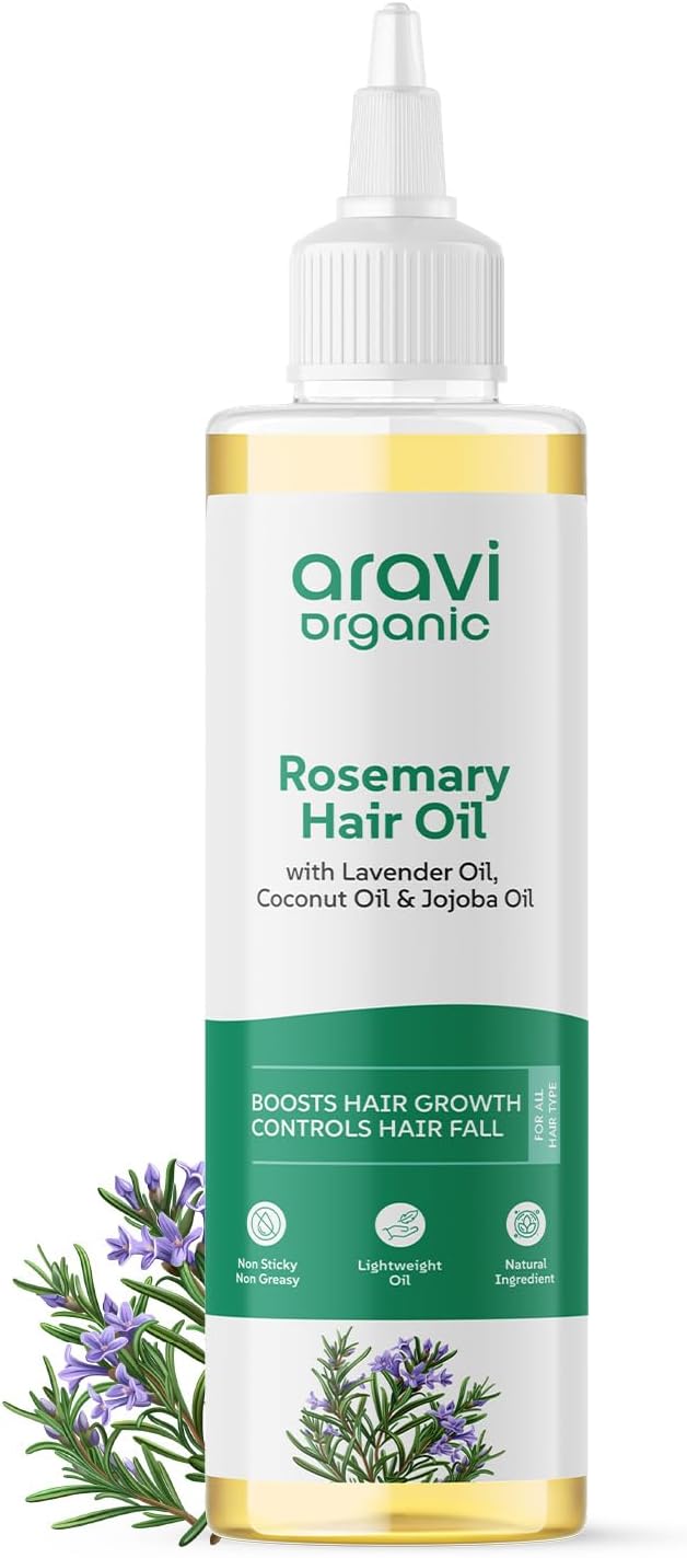 Aravi Organic Rosemary Lavender Hair Oil For Healthy Hair, Scalp, Hair Roots - 100% Pure & Natural - For Hair Growth & Hair Fall Control- 6.7 FL Oz / 200 ml