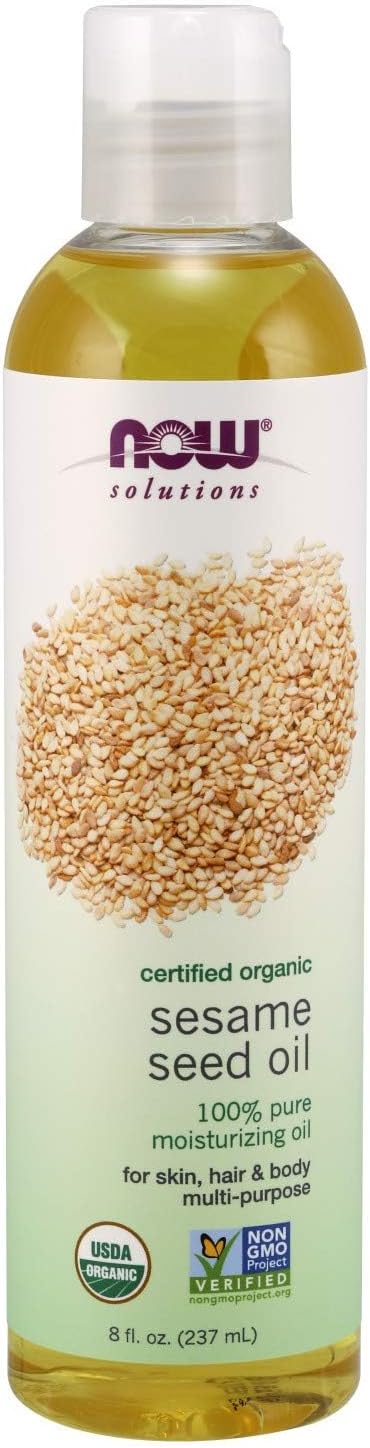 NOW Foods Solutions, Organic Sesame Seed Oil, 100% Pure Moisturizing Oil for Skin and Hair, with Vitamins, Minerals and Phytonutrients, 8-Ounce
