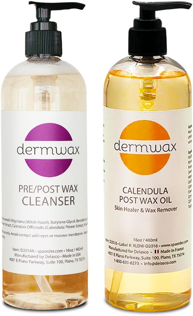 Pre and Post Wax Care Kit – Complete Prep & Aftercare in One Set – Cleanser Removes Oils & Residue – Calendula Oil Calms & Nourishes Skin – Gentle, Paraben-Free Formulas