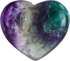 Rainbow Fluorite Heart Crystal Worry Stone for Anxiety Healing Heart Shaped Rock Stone Meditation Reiki Gifts Home Decor