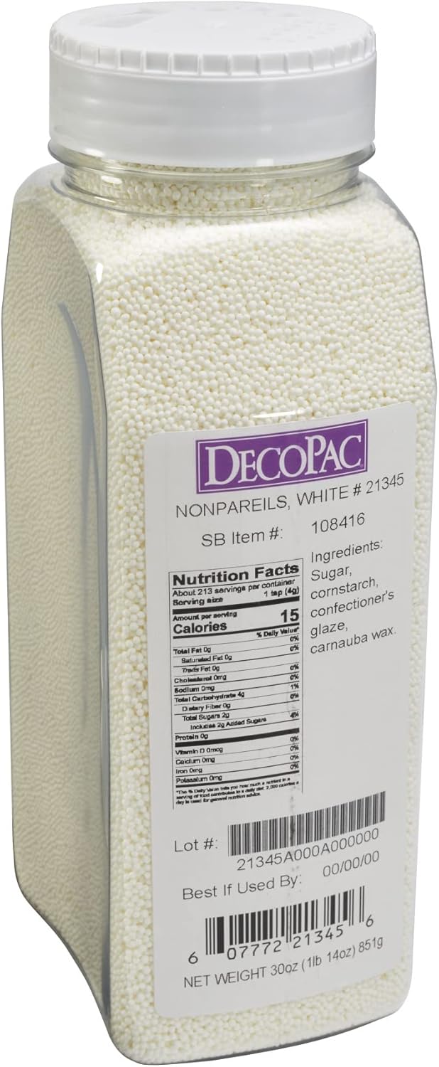 DecoPac White Nonpareils, 30oz/85g, Fancy Sprinkles in Handheld Container, Edible Sprinkles For Celebration Cakes, Cupcakes, Cookies and Donuts, (21345)