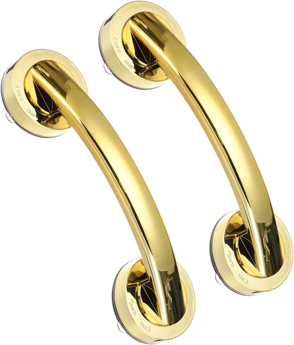 uxcell 2pcs Grab Bars for Bathtubs and Showers, 7.6" Mirror Glass Door and Window Handles Powerful Shower Suction Cup Anti-Slip Safety Bars for Senior Shower Chairs Gold