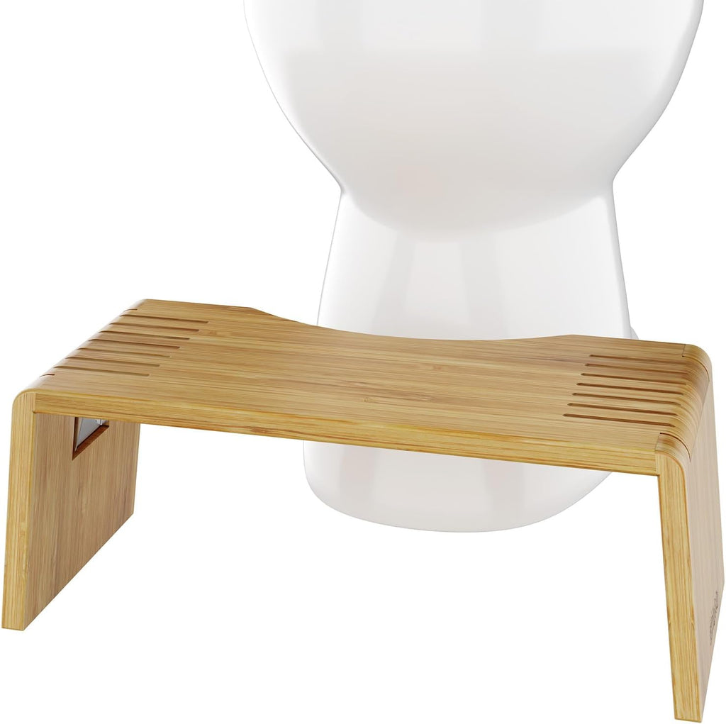 Squatty Potty Oslo Folding Bamboo Toilet Stool – 7 Inches, Collapsible Bathroom Stool for Kids and Adults – Brown, Portable and Space-Saving