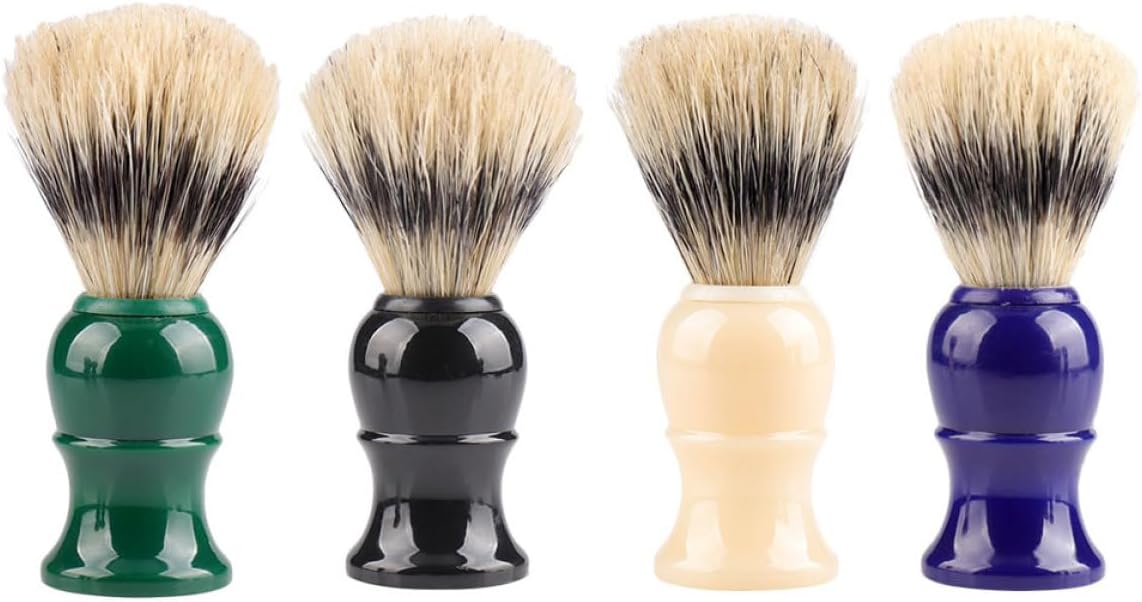 4pcs Men’s Mustache and Beard Brush Set with Plastic Handle, Natural Bristle Shaving Brush for Beard Cleaning and Grooming, Portable Personal Care Accessory for Wet Shaving at Home